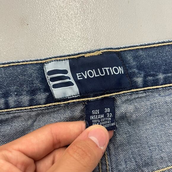 VTG Y2K Evolution Wide Leg Baggy Skater Hip Hop Blue Jeans SZ 38x32 - Picture 4 of 6